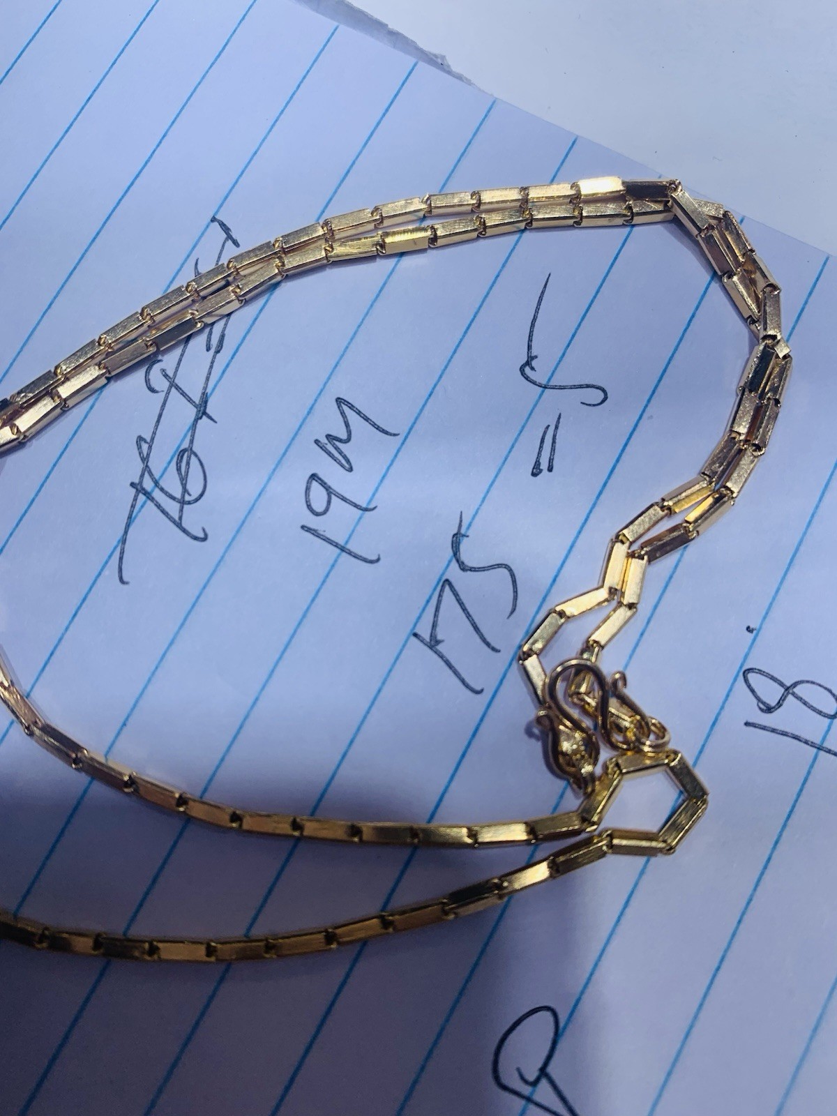 18K Solid Yellow Gold Bar Link Chain Necklace 7.30Grams 17.5Inches(1.9mm)