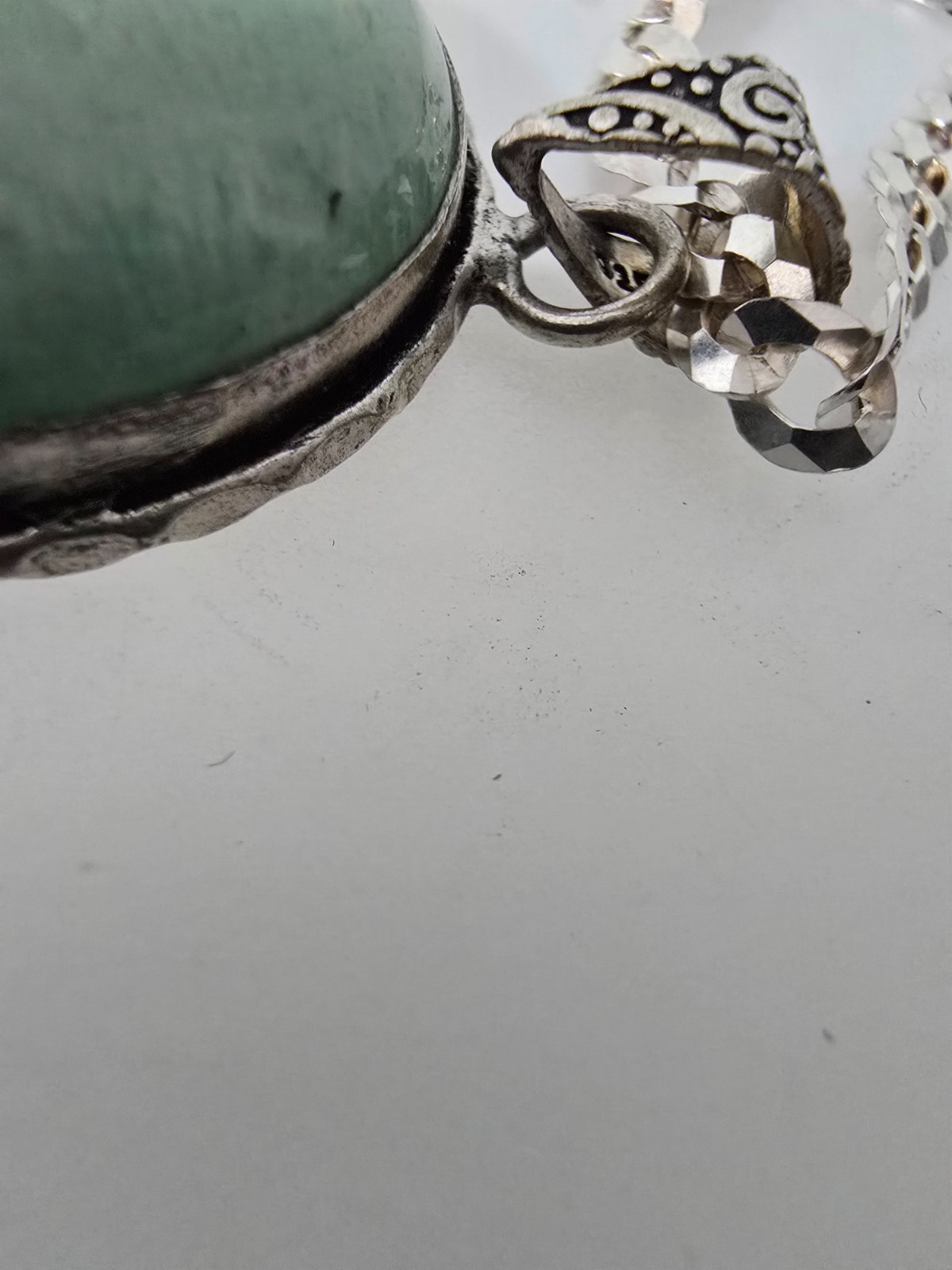 925 sterling silver Amazonite Cabochon Round Pendant W/Cuban Curb Chain Necklace
