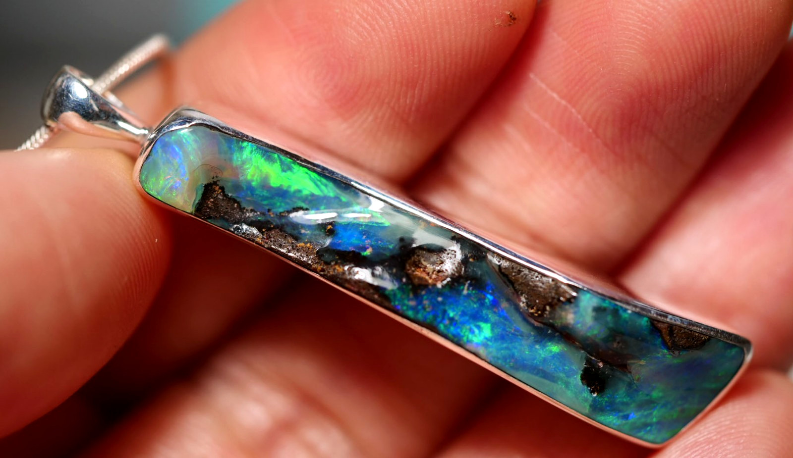 Australian Natural Queensland Solid Boulder Opal Silver 925 Pendant Hallmarked