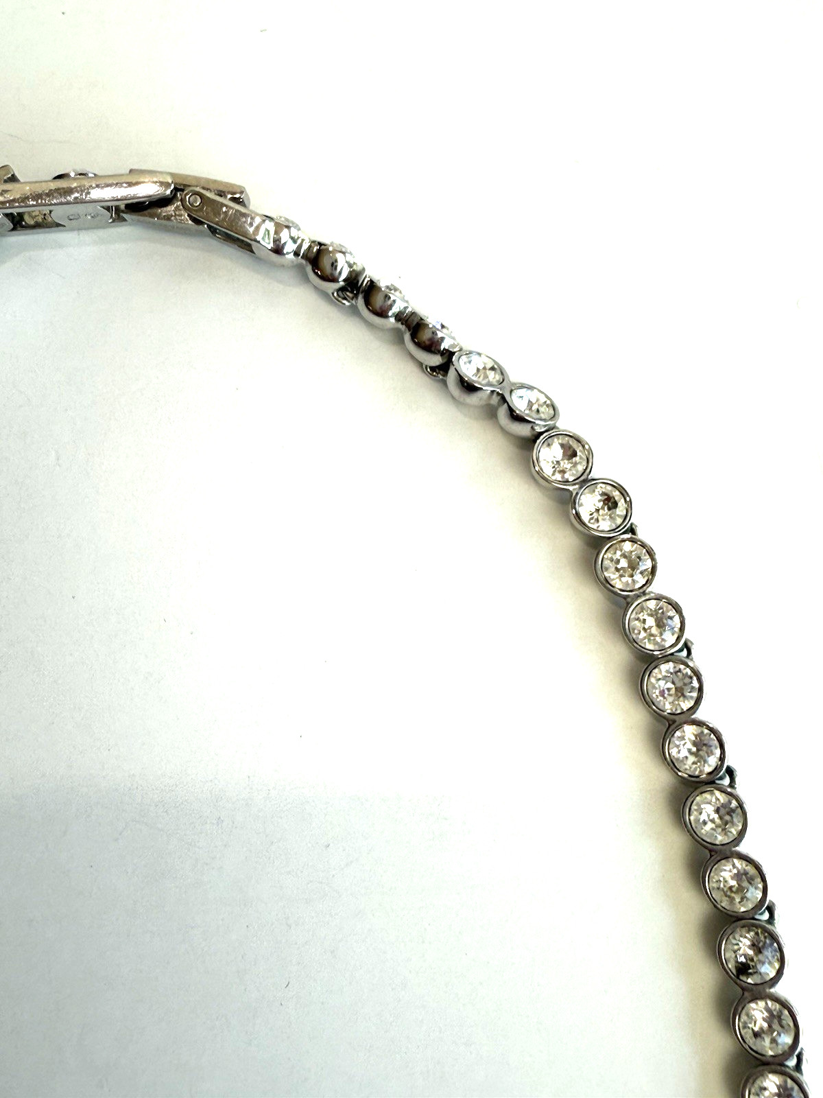 SWAROVSKI Clear Crystal Silver Plated Tennis Necklace Bezel Choker Signed 16″