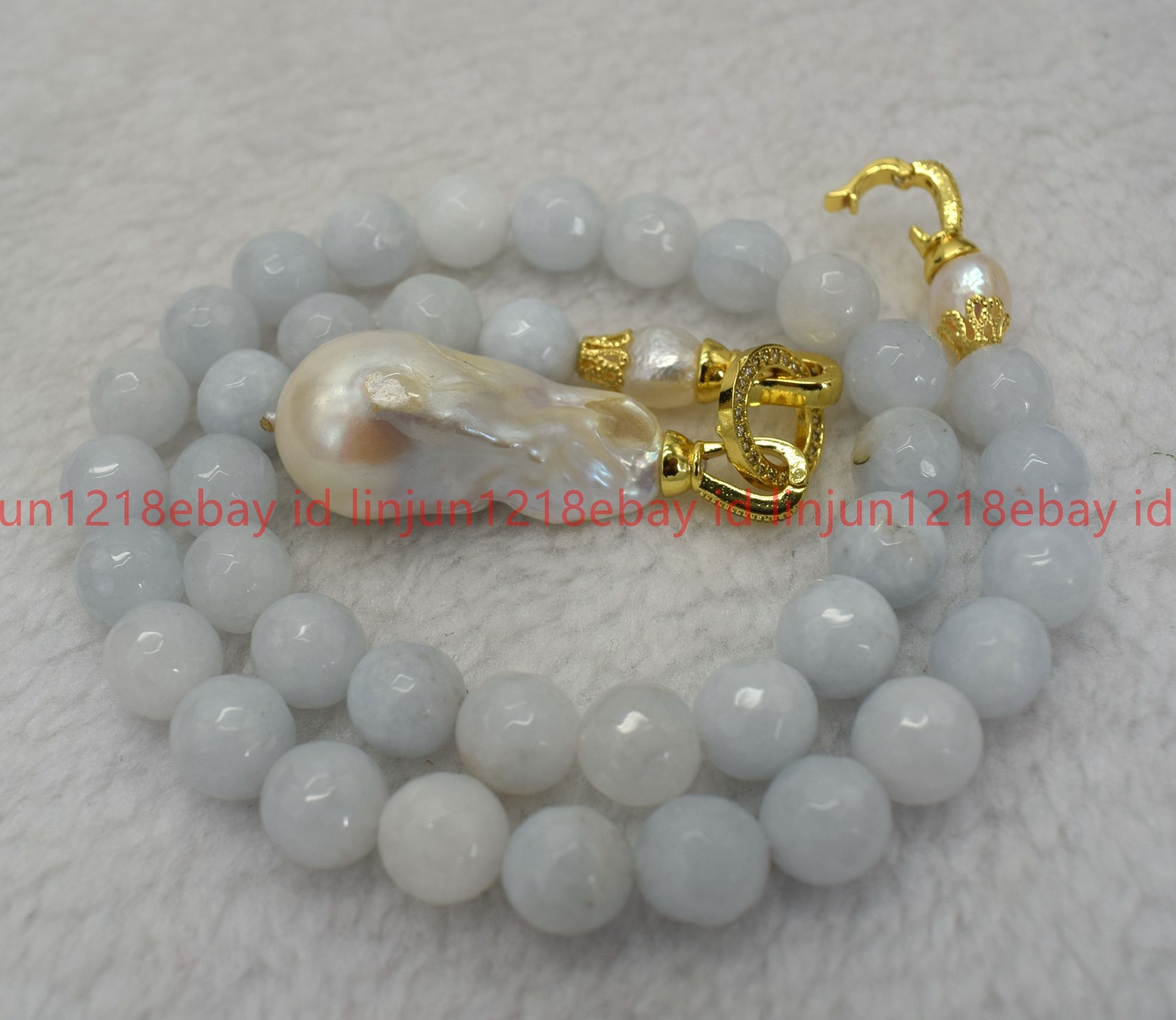 10mm Faceted Blue Aquamarine Round White Baroque Pearl Pendant Necklace 16-32in