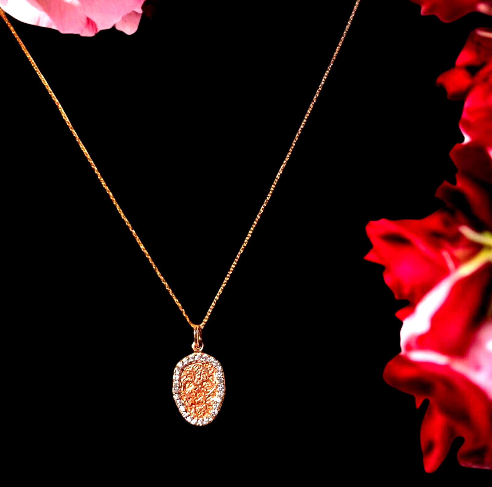 14/20 Gold Filled 9 3/4″ Chain Necklace Rosegold STERLING Skull -sparkly