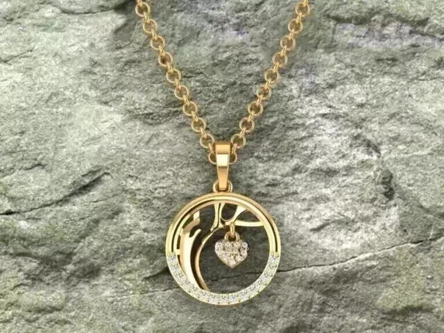 1.2Ct Round Cut Lab-Created Diamond Women Fancy Pendant 14k Yellow Gold Plated