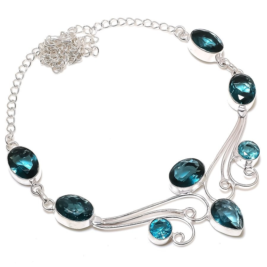 London Blue Topaz Gemstone Handmade 925 Sterling Silver Jewelry Necklace Sz 18″