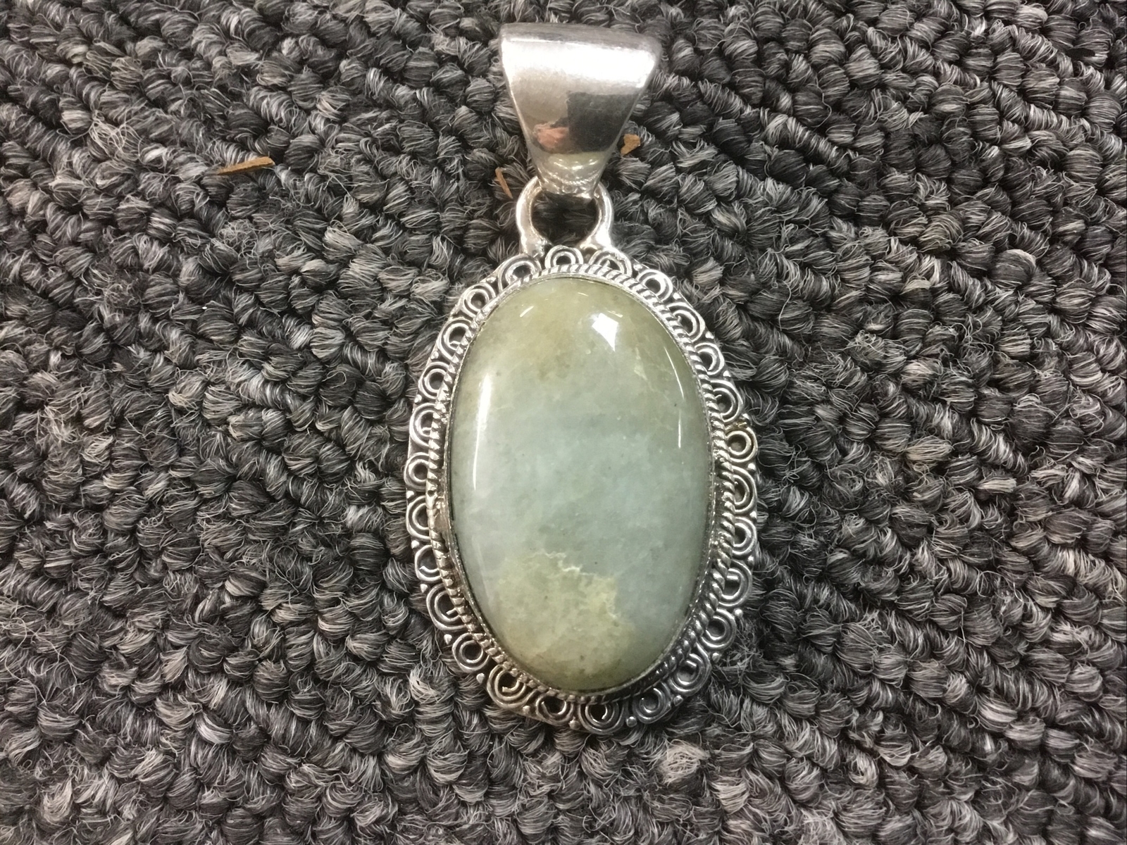 925 Sterling Silver Grey/Green/Blue Colored Pendant 13.3 grams Large Bale