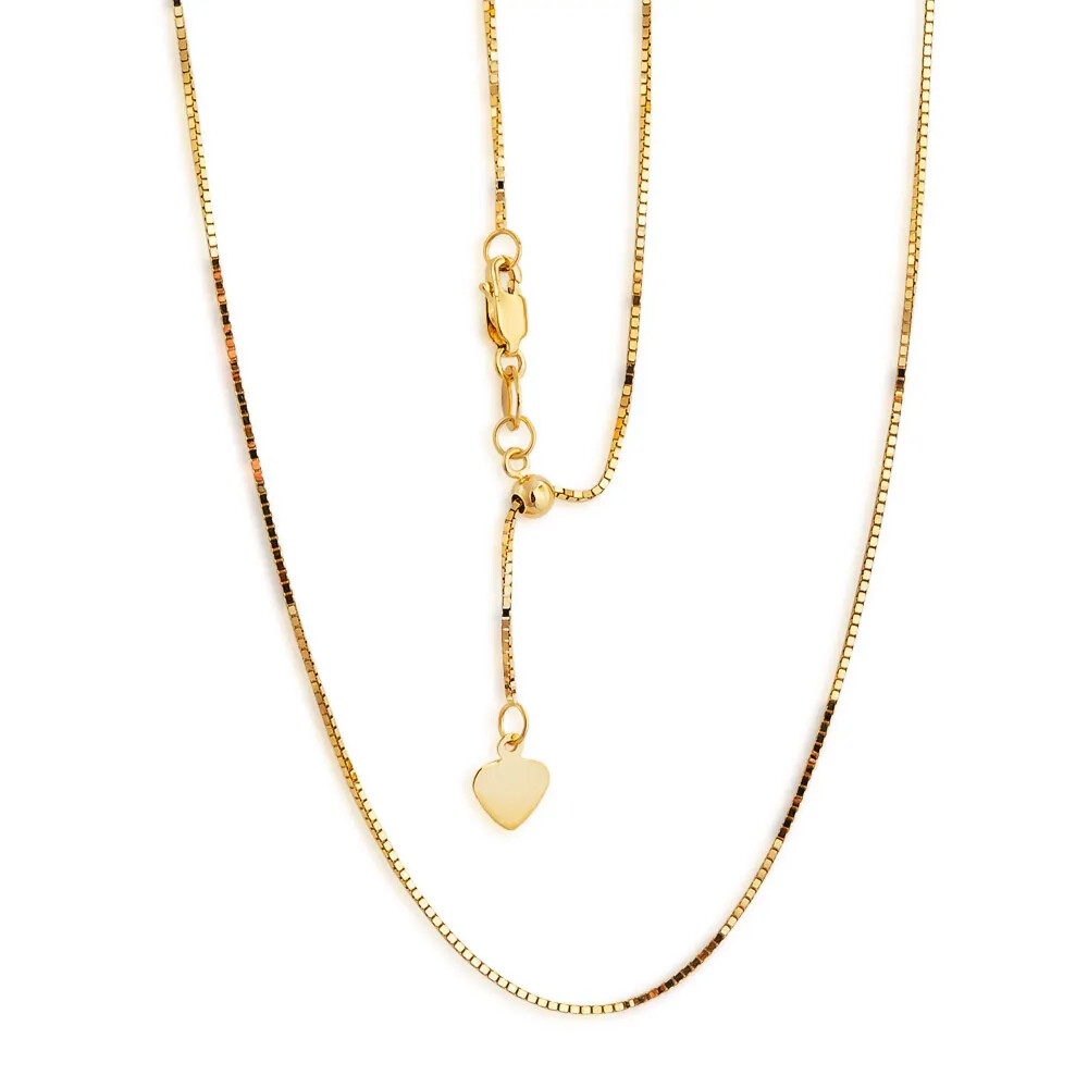 Solid Adjustable Classic Venetian Box Chain Necklace Real 10K Yellow Gold