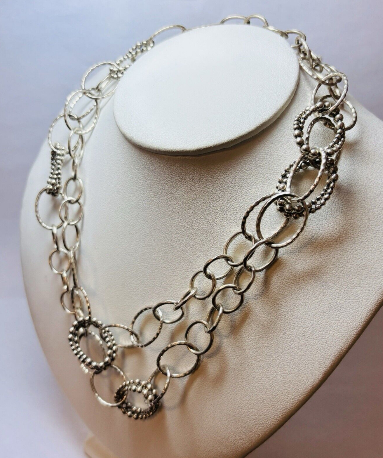 Michael Dawkins Sterling 925 Silver Beaded Circle Station Necklace 36 in