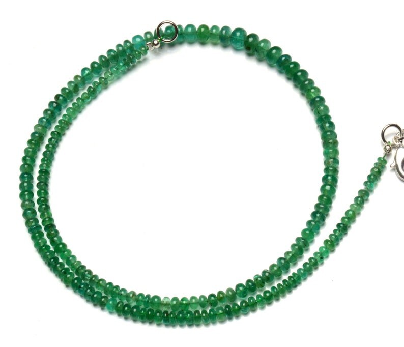 A+ Natural Russian Emerald Smooth Rondelle Gemstone 4-6mm Bead Necklace 18″ Gift