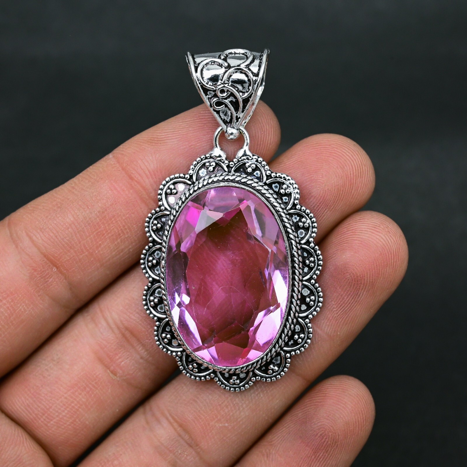 Pink kunzite Gemstone 925 Sterling Silver Pendant Handmade Fine Jewelry Gift For