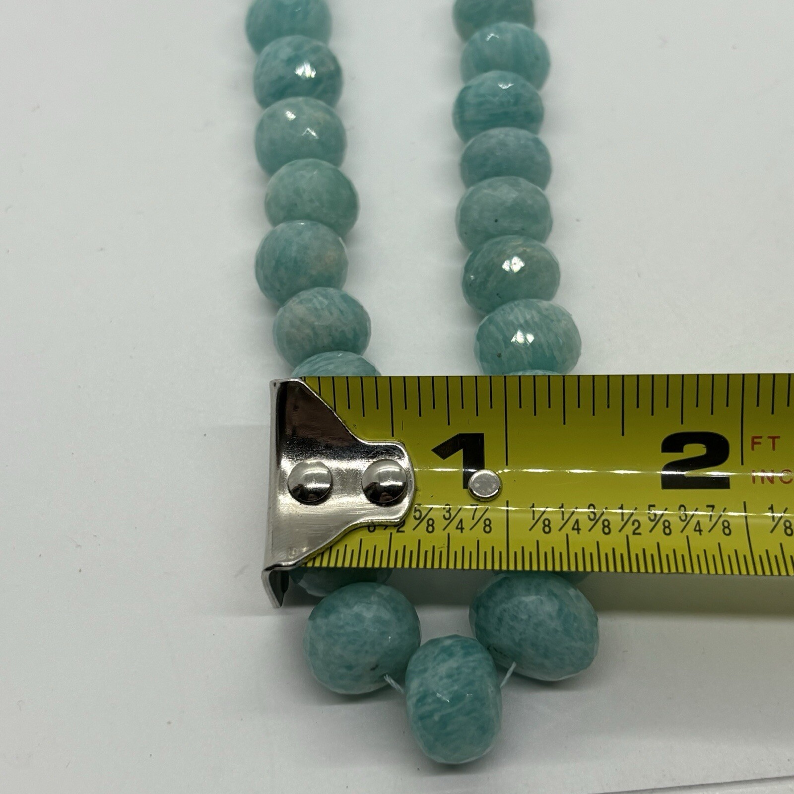 Amazonite Beaded Necklace Natural Gemstone Blue Stone Beads 16” Silver Clasp NEW