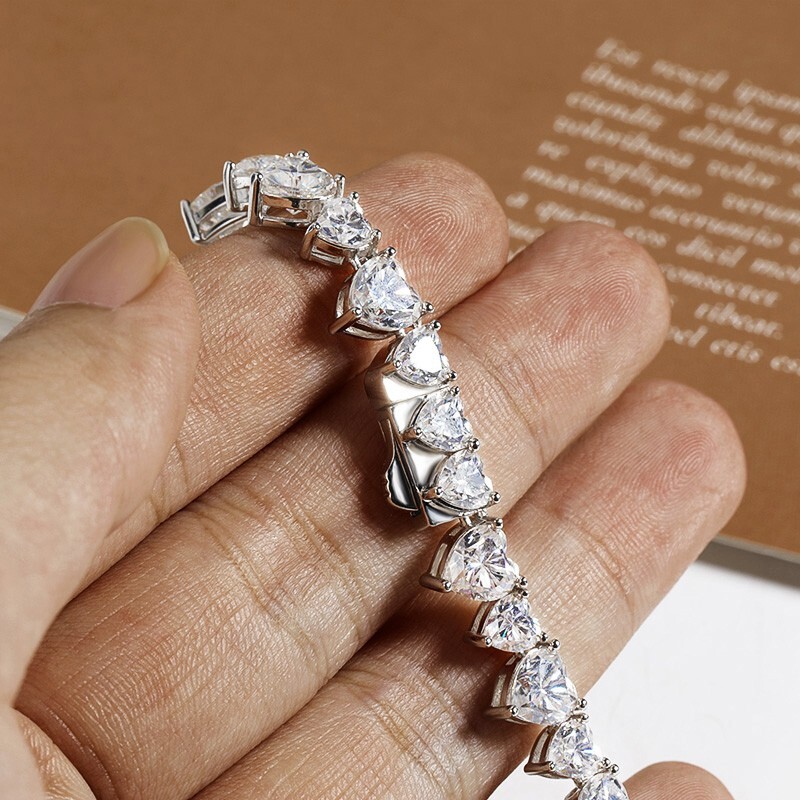 Heart Cut Real Moissanite Women Tennis Necklace Choker 18K White Gold Plated GRA