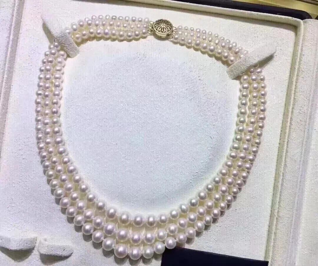 triple strands 7-9 mm south sea white pearl necklace 18″19″20″ s925