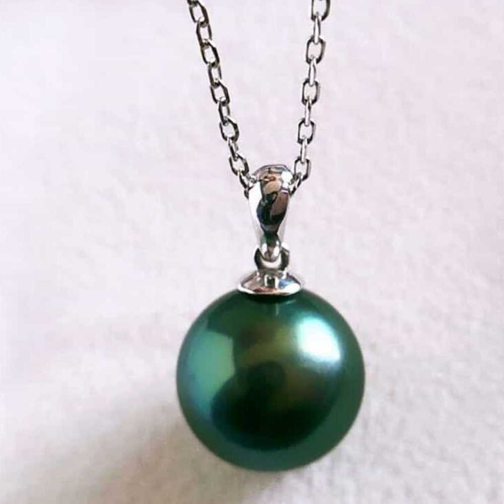 Peacock Green SHELL Pearl 12mm pendant 925 Silver 18″ Necklace gift Box PE33