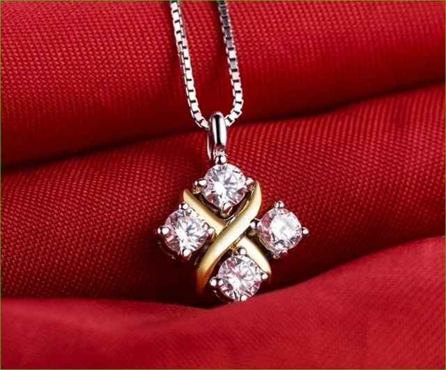 Round Cut Lab Created Diamond Women’s Cluster Pendant 14K Two Tone Gold Plated