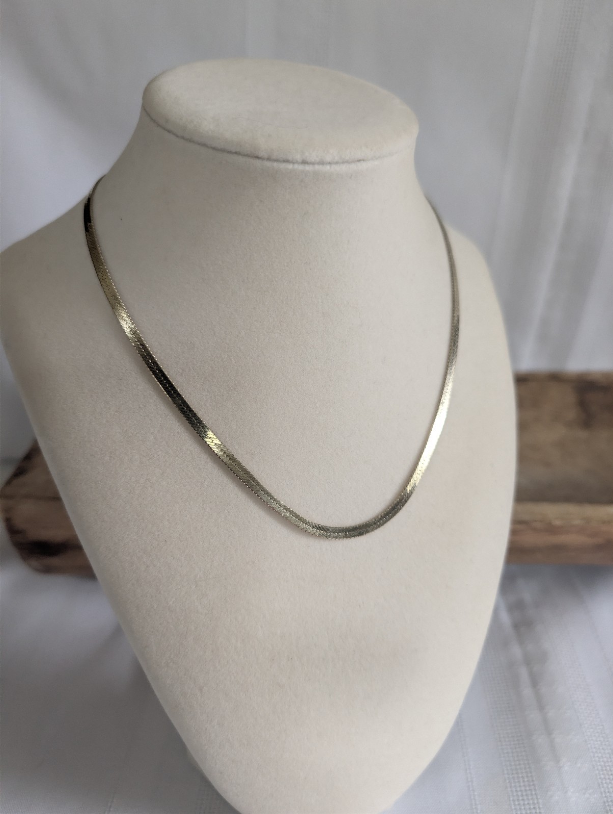 Gold Tone Sterling Silver Herringbone Chain Necklace 3mm 16″