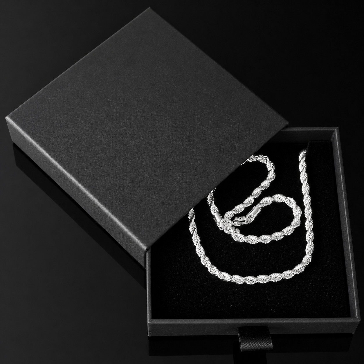 925 Sterling Silver Rope Twist 40cm Necklace & 20cm Bracelet Set Gift Boxed