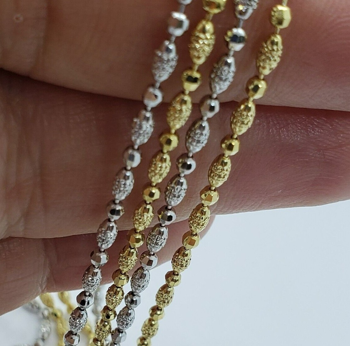 14k Solid Yellow White Gold D/C Bead Chain Necklace Men Women 2mm / 16″ ~ 24″