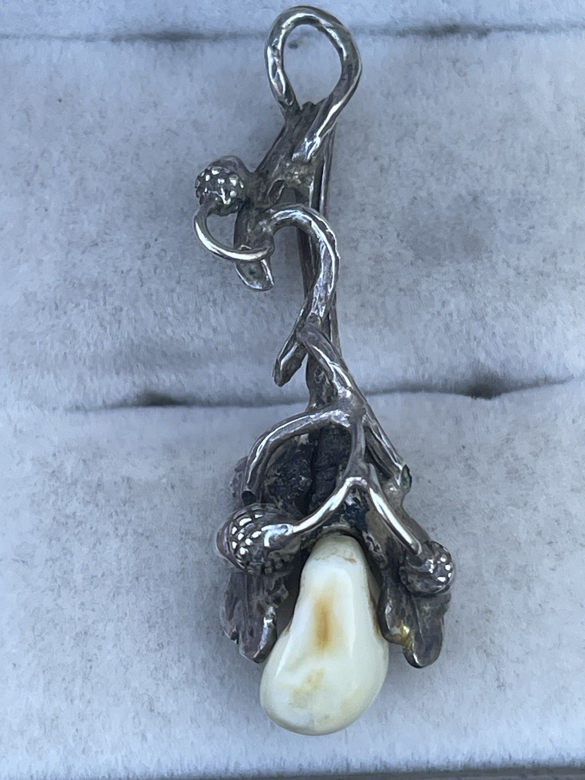 Antique 835 Silver German Brutalist Deer Elk Tooth Pendant Gothic