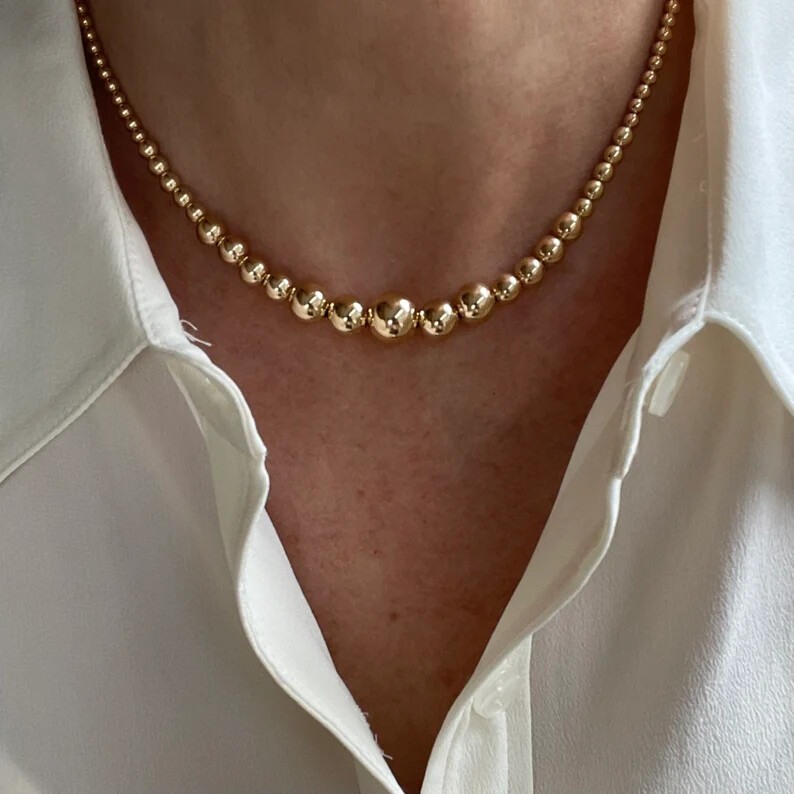 Graduated 10mm 14k Gold Filled Modern Beaded Formal Womens Rich Royalty Necklace
