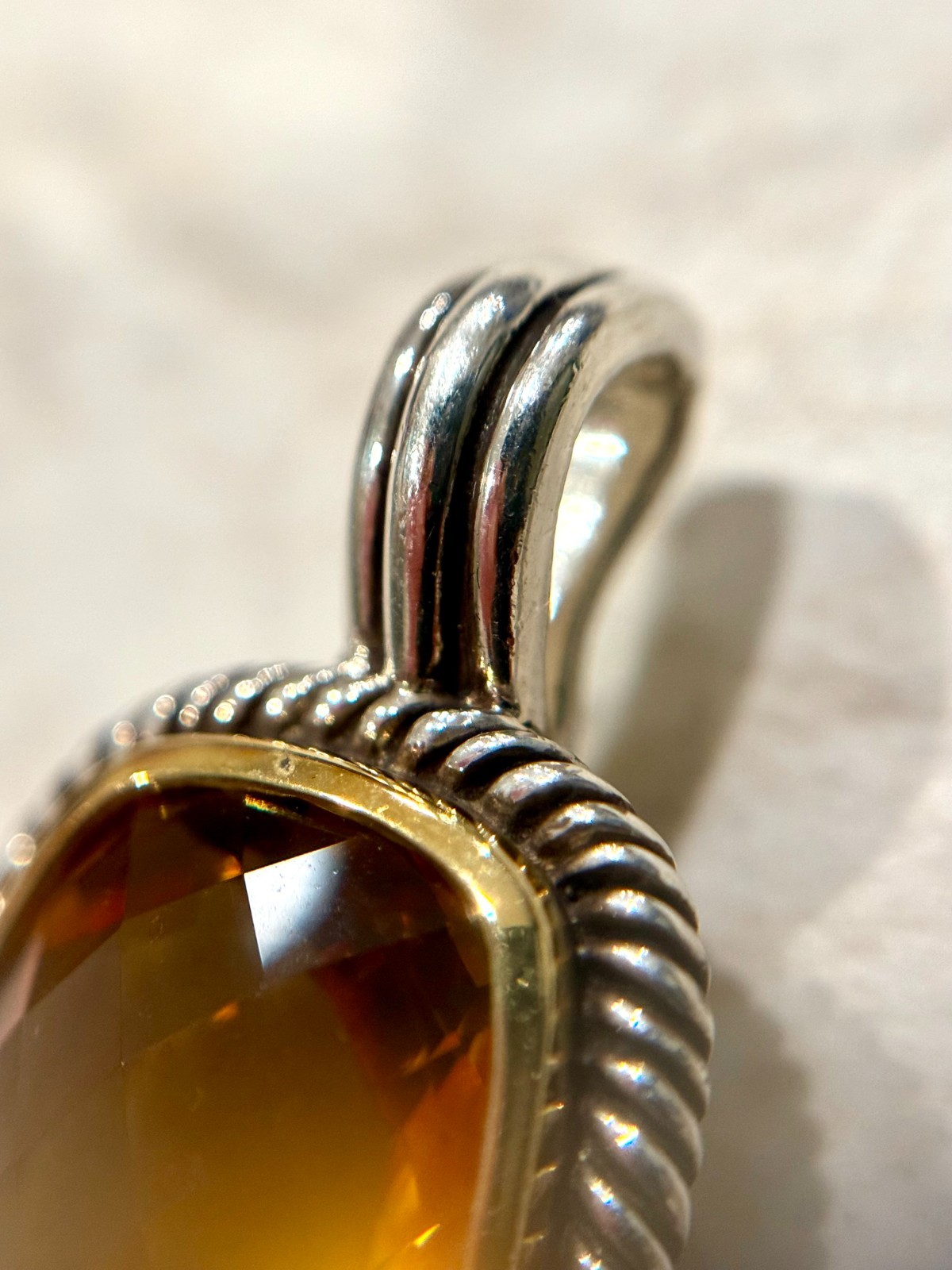 VTG Orange Citrine Albion Pendant Charm 925 Sterling Silver Gem Stone Jewel