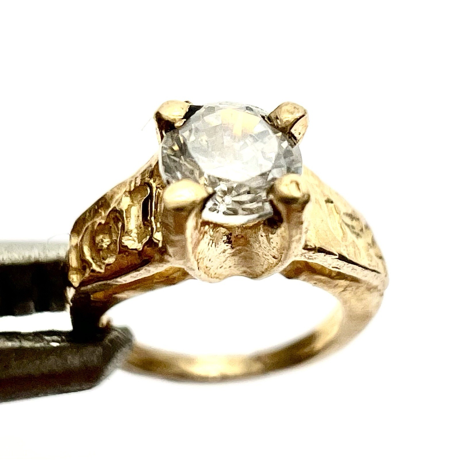 14k Tiny Solid Gold April Birthstone Ring Charm Pendant Signed IGI