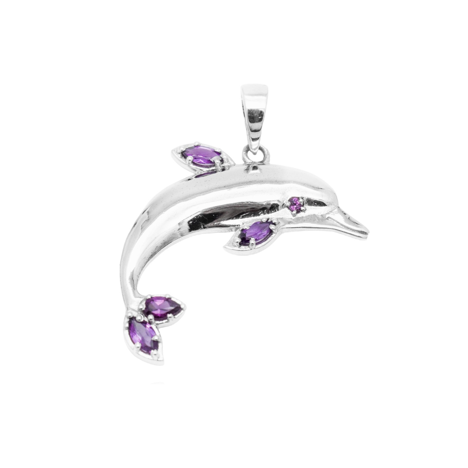 Natural Amethyst Dolpin Pendant 925 Silver Pendant Promise Gift For Her