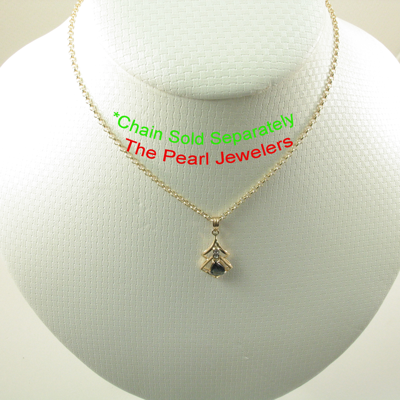 14k Yellow Solid Gold Genuine Diamond Pear Cut Natural Blue Sapphire Pendant TPJ