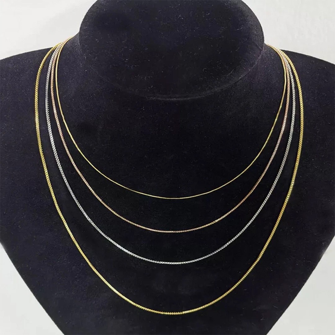 14k 20″ REAL Yellow Gold Solid Box Link Chain Necklace with Lobster Claw Clasp