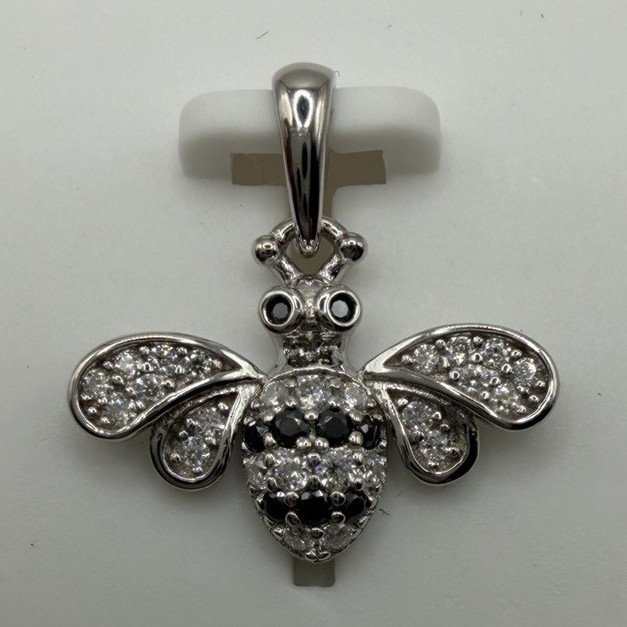 925 Sterling Silver Moissanite Bee Pendant White/black 1.00 CTW