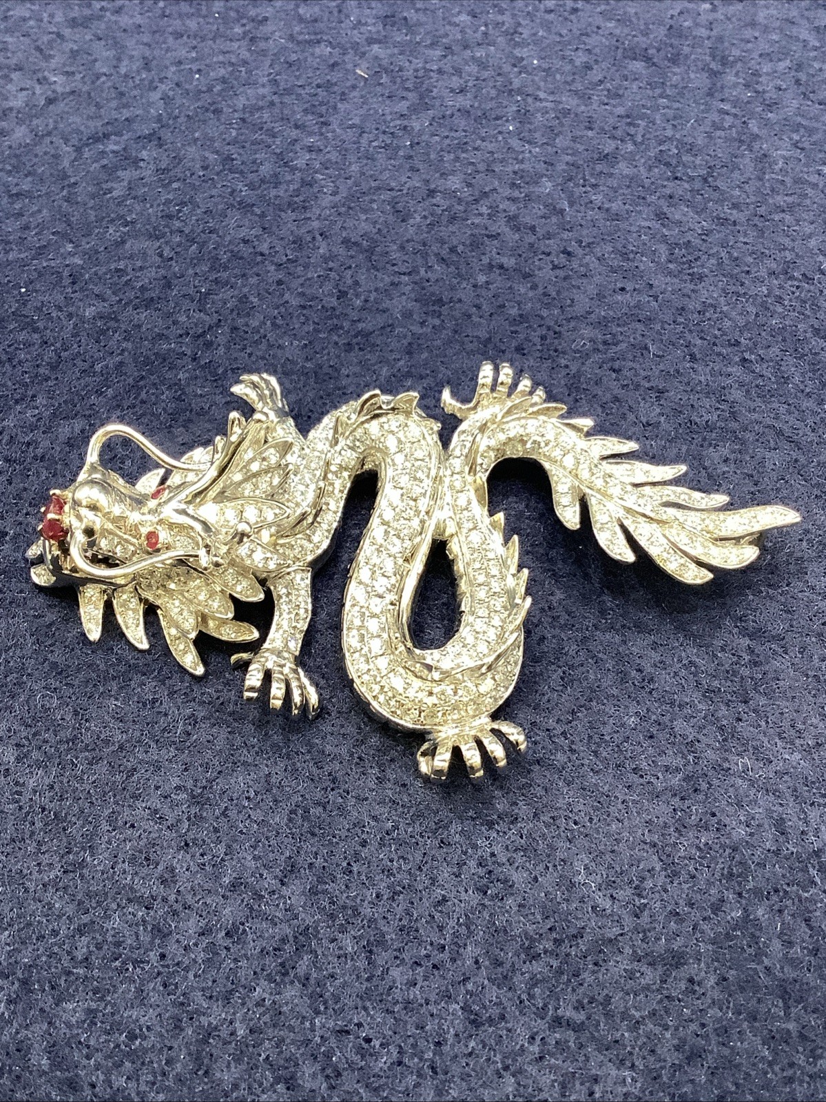 Custom 18KT White Gold Diamond & Ruby Chinese Year Of The Dragon Pendant 22.8g