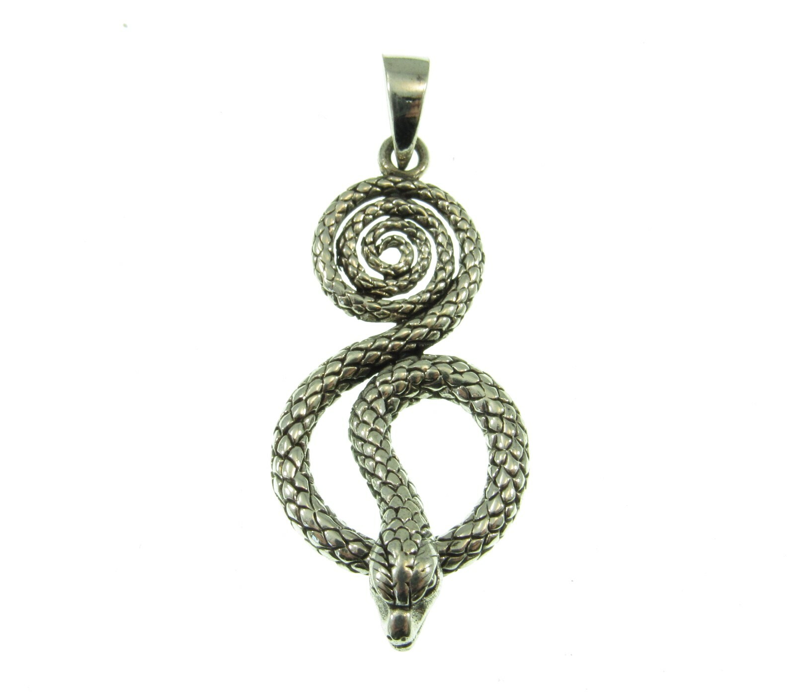 Handcrafted Solid 925 Sterling Silver Coiled SNAKE Pit Viper Pendant