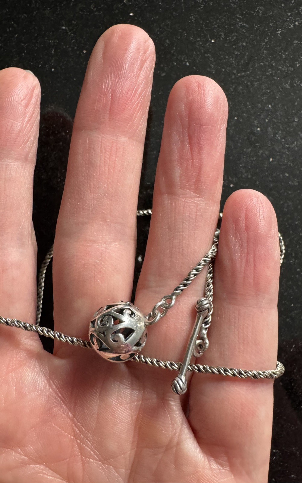 Silpada Sterling Silver Lariat Necklace Rope Chain Openwork Ball Y Drop