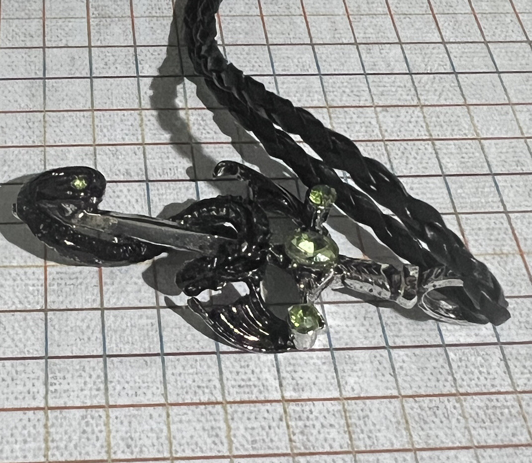Metal Dragon Sword 2″ Pendant Prasiolite Green Stone 16-18″ Leather Necklace