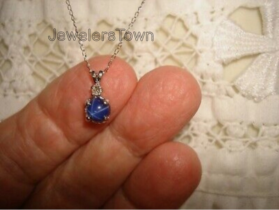 Cornflower Vintage Star Sapphire Necklace 925 Sterling Silver / Blue Star