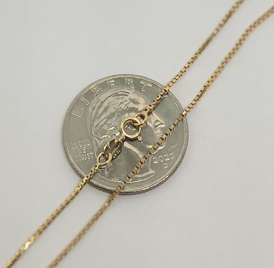 Authentic 14K Solid Yellow Gold Box Chain Necklace 0.55mm-2.5mm All Size 16″-30″