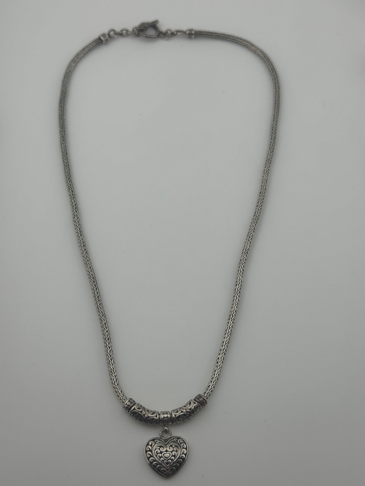 Sterling Silver Heart Necklace Toggle Clasp Signed ATI ID
