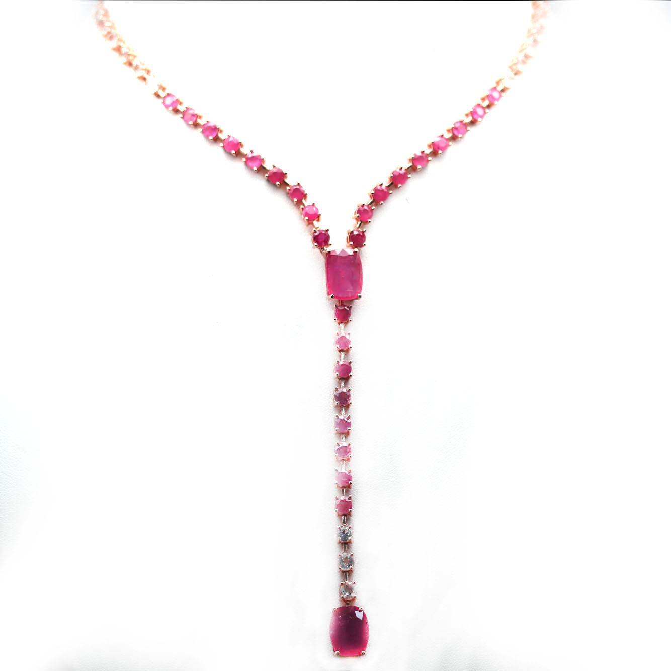 Thai Handmade Rose Gold Plated 9 x 12 mm. Pink Ruby Zircon Necklace 18.0 in