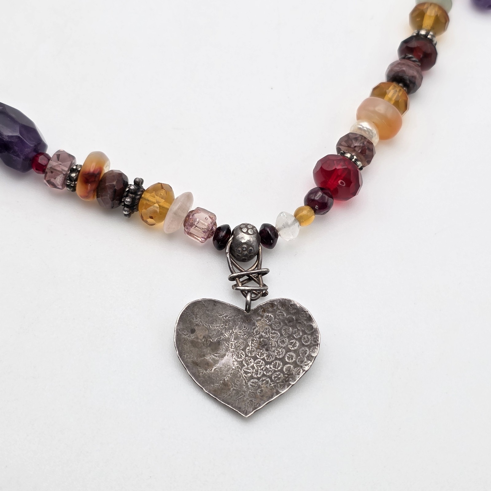Multi-Color Gemstone Necklace Garnet Amethyst Citrine Pearl 925 Sterling Silver