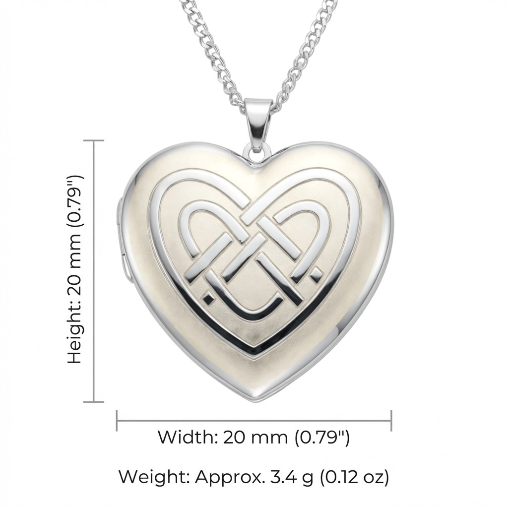 Sterling silver Celtic heart locket pendant necklace with 18 inch chain