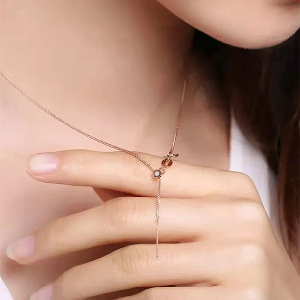 18K Solid Gold Chopin Chain Necklace Needle Beautiful Charm Jewelry Adjustable