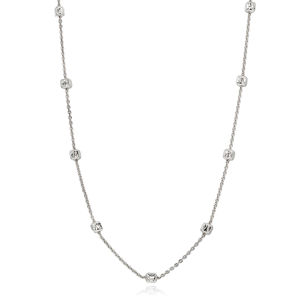 18 Inch Polished Square Cube Station Cable Chain Necklace in Sterling Silver