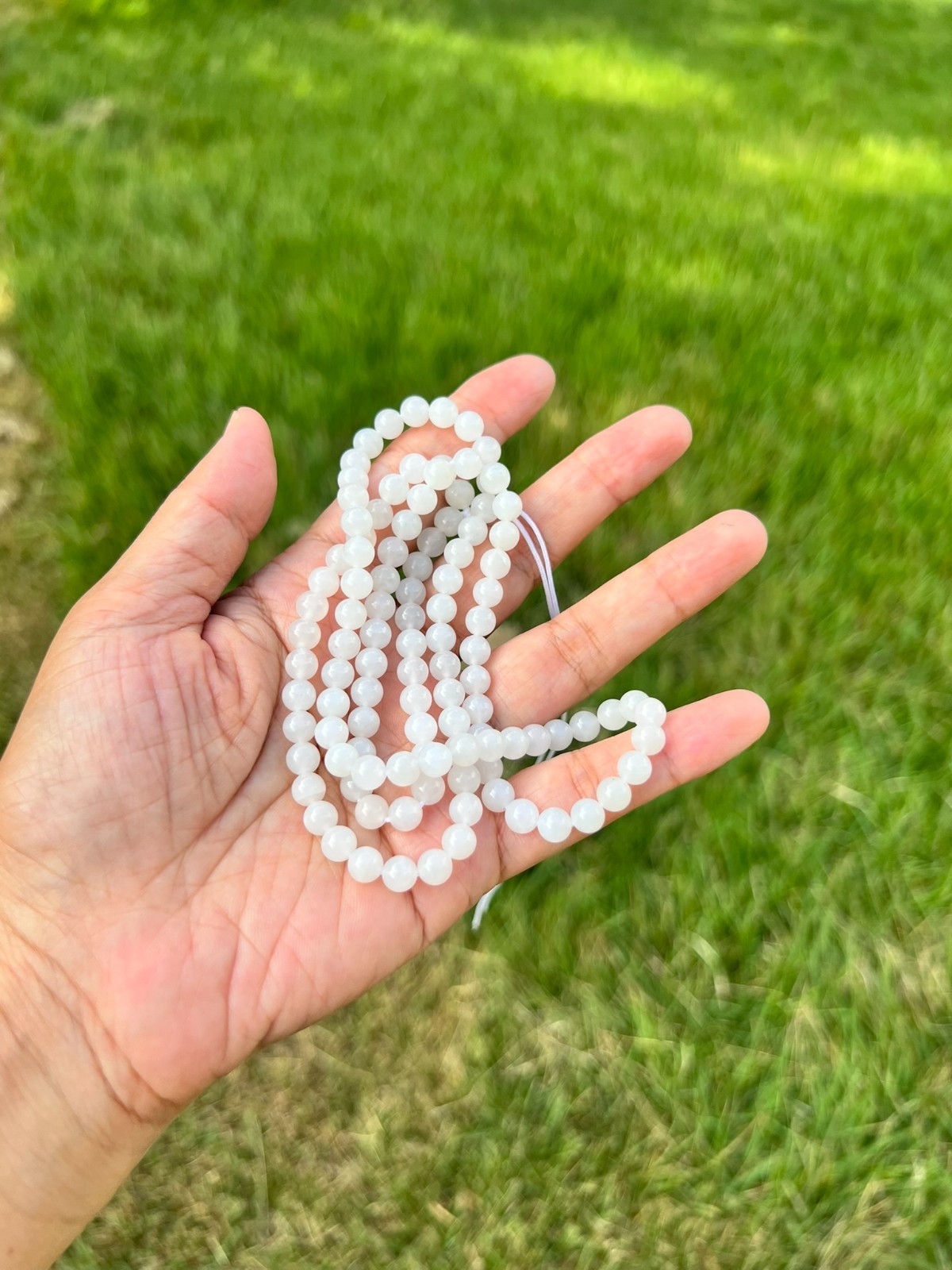 White Transparent Nephrite Jade 6mm Bead 24″ Necklace H400 5