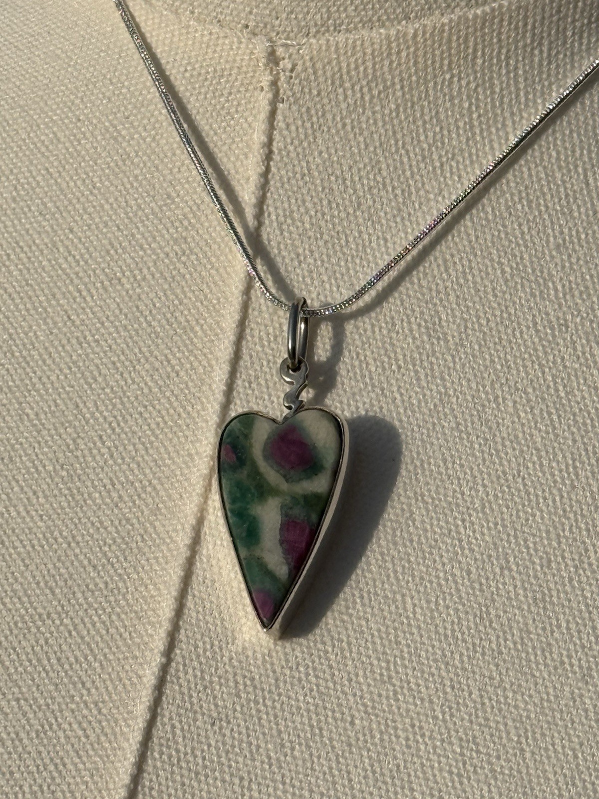 Ruby Zoisite Handmade Heart Pendant Signed Sterling Silver With Chain