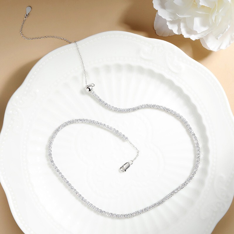2mm Moissanite Tennis Chain Necklace Women’s Choker 925 Sterling Silver Chain