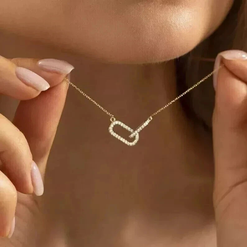 0.20 Ct Round Lab Created Diamond Paper Clip Pendant 14k Yellow Gold Plated
