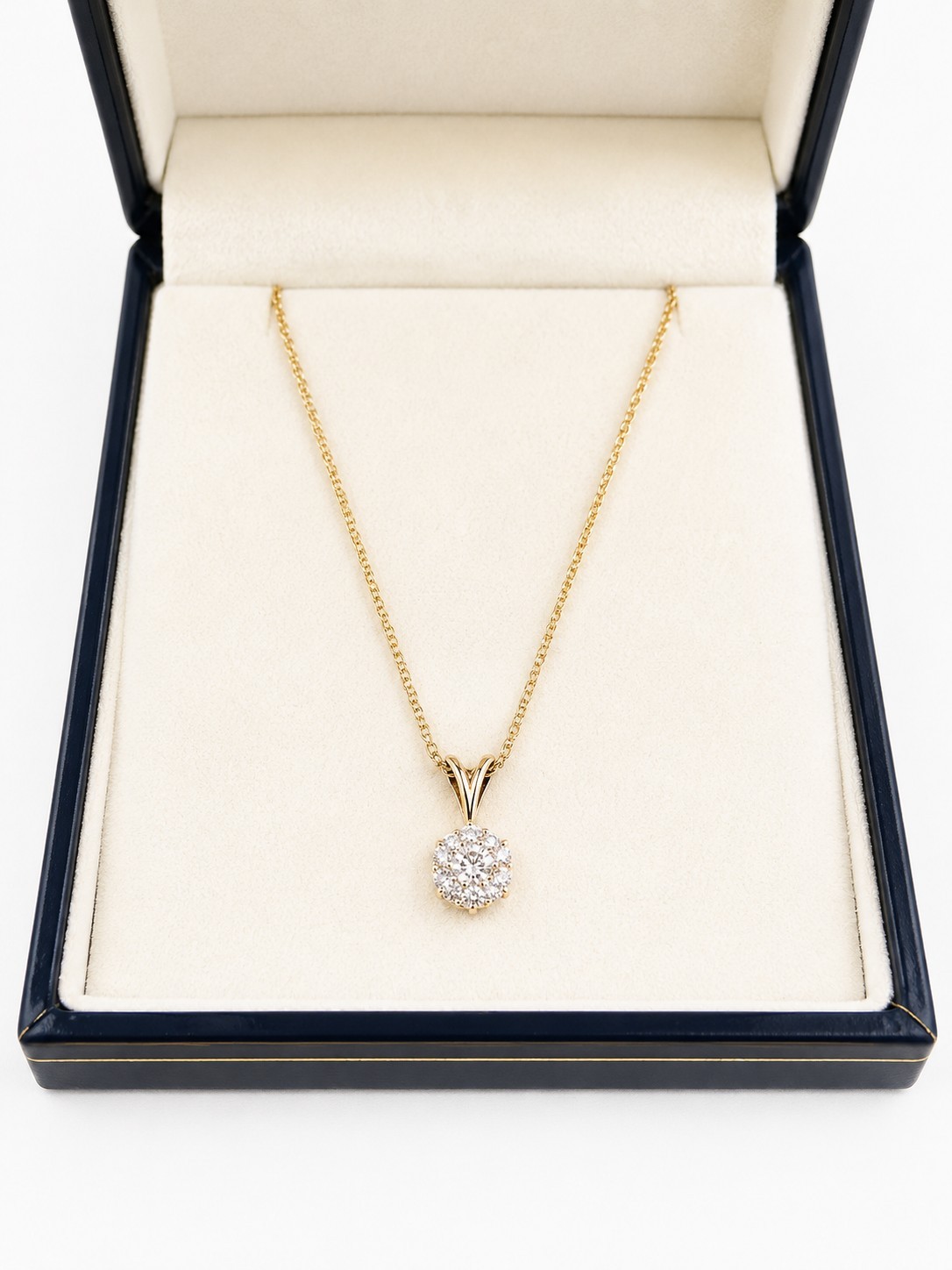14K Gold Diamond Cluster Pendant Necklace Stamped Signed Estate Fine Jewelry