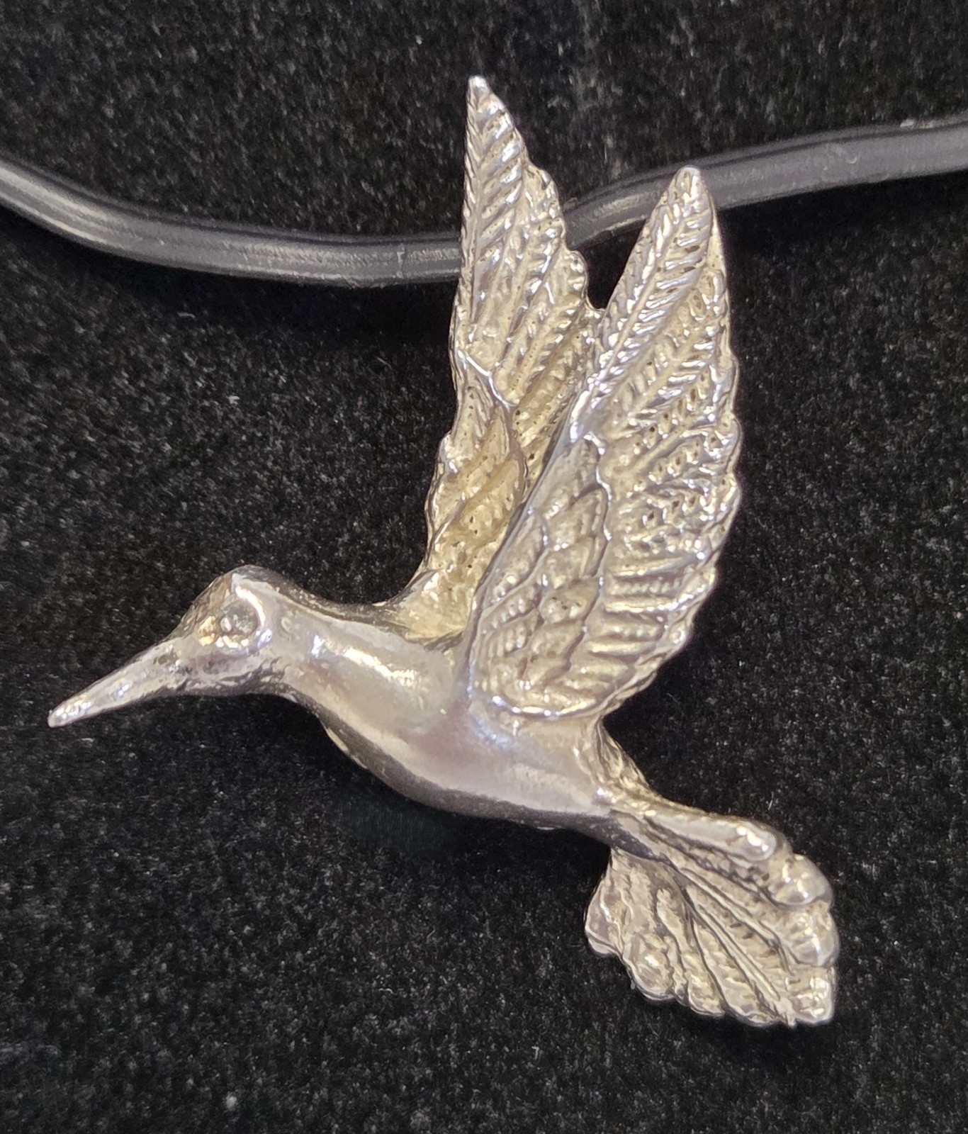 HUMMINGBIRD Sterling Silver Pendant Charm Vtg 925 3D Bird Flying 1.25″ Tall