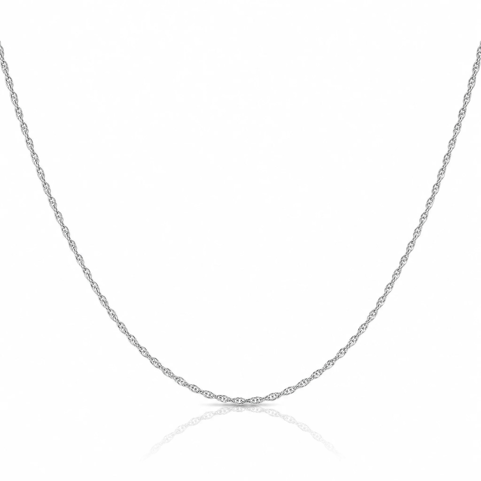 14K White Gold 1.35mm Carded Cable Rope Chain Necklace 16″-24″