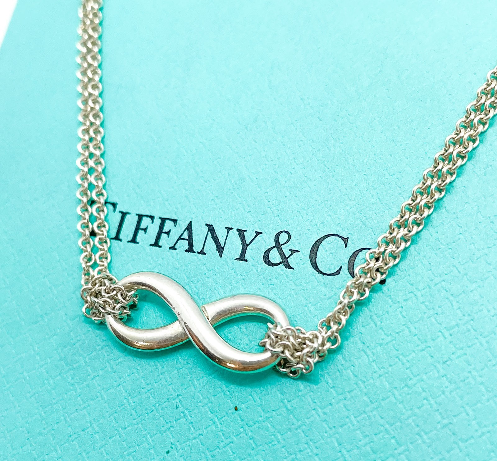 Tiffany & Co Double Chain Infinity Pendant Necklace Sterling Silver 15.5″