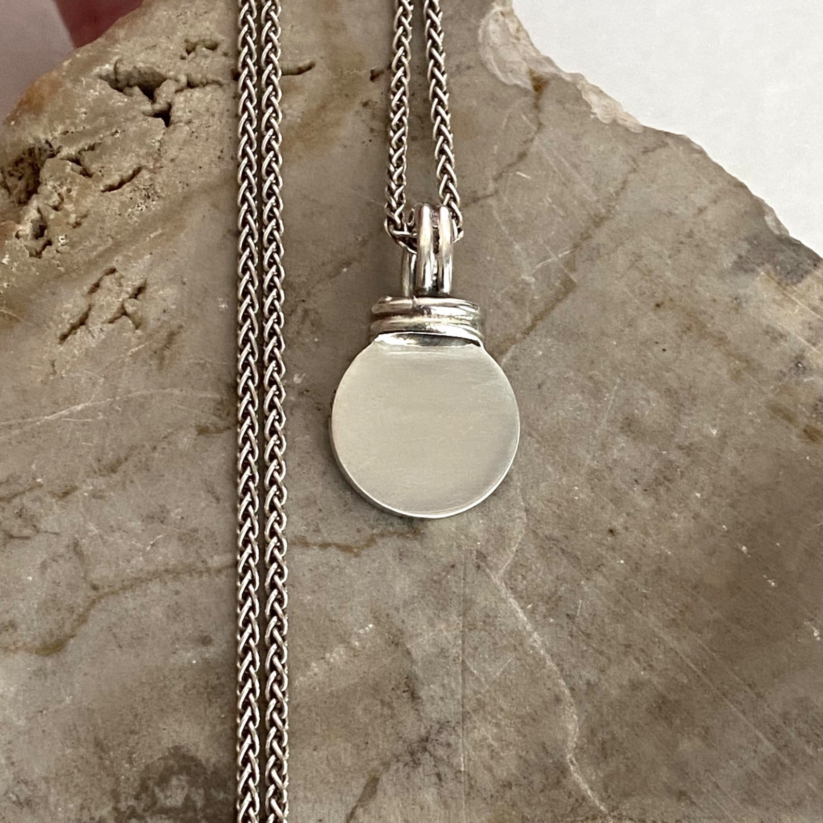Sterling Silver 925 Blank Engraveable Round Disc Pendant Necklace Foxtail Chain